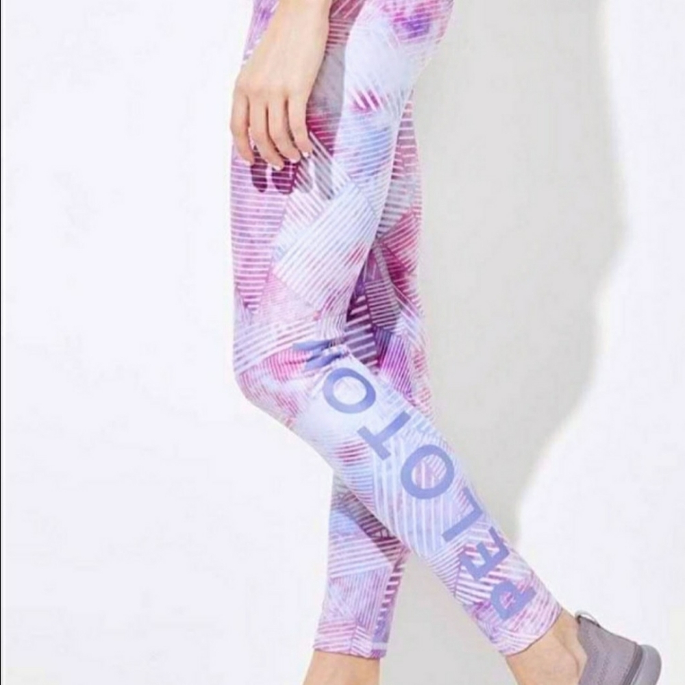 Terez x Peloton Geometric Pink Leggings NWOT Medium Activewear Purple White